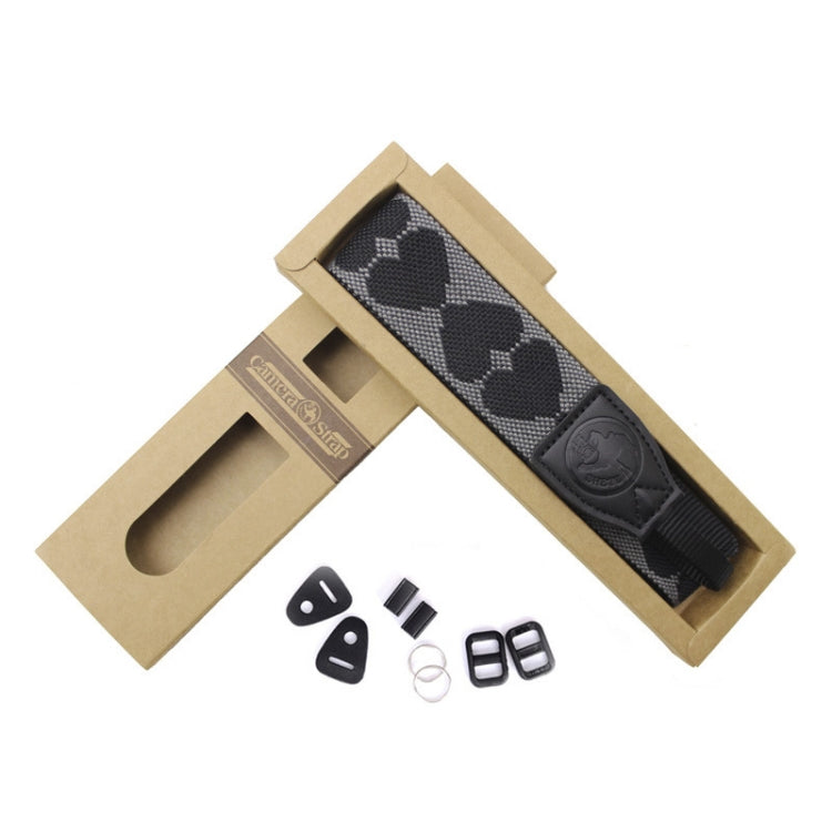 Embroidered Heart Pattern SLR Camera Strap Mirrorless Camera Love Lanyard(Spades-A-Metal Ring) by bashfashion