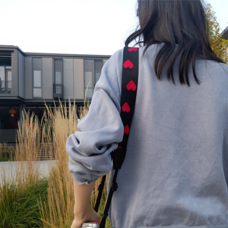 Embroidered Heart Pattern SLR Camera Strap Mirrorless Camera Love Lanyard(Spades-A-Metal Ring) by bashfashion