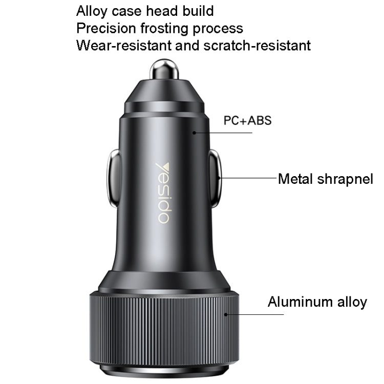 Yesido Y50 Car USB3.0 Fast Charger 30W Aluminum Alloy PD Fast Charging(Black) by Yesido