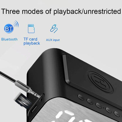 BT510 15W LED Clock Wireless Charging Bluetooth Speaker Multifunctional Smart Mirror Alarm Clock Audio(Iron Black) by bashfashion