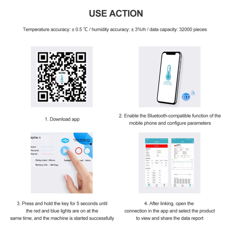 Temp013 Temperature Humidity Bluetooth APP Connect Medical Warehouse Cold Chain Transport USB Data Recorder by bashfashion