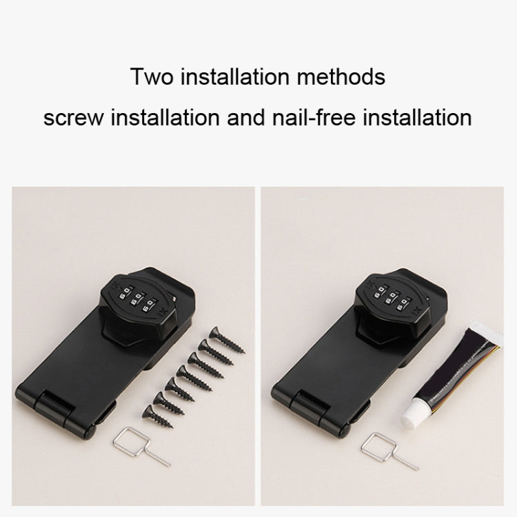 Stick Nail Dual Use Free Punch Cabinet Door Combination Lock Anti-Theft Drawer Lock, Style: Three Hole 4 inch Black by bashfashion