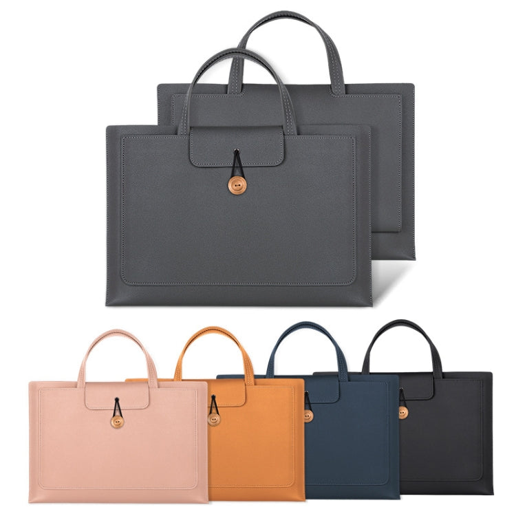 15.4/16 inch Elastic Button Laptop Waterproof PU Handbag(Black) by bashfashion