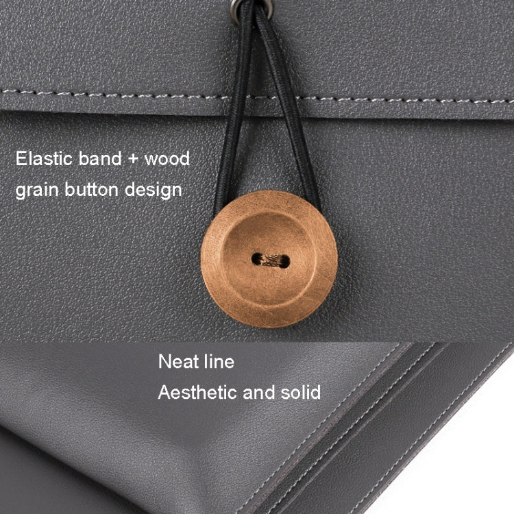 15.4/16 inch Elastic Button Laptop Waterproof PU Handbag(Khaki) by bashfashion