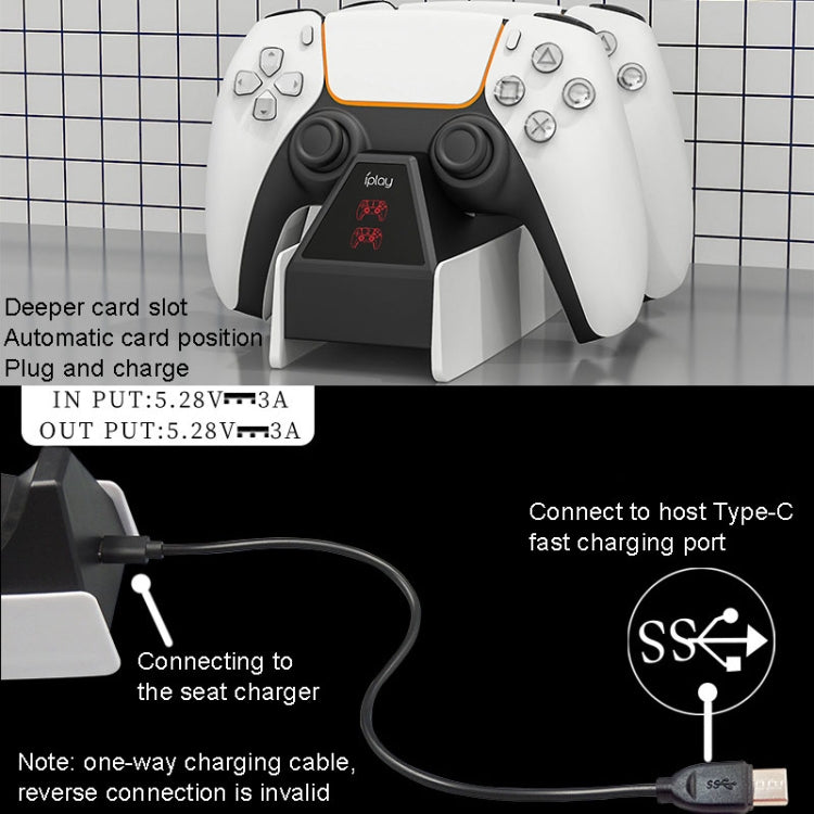 iplay HBP-260 For PS5 Handle Charging Seat Electric Game Handle Fast Charging Seat(Black) by iplay