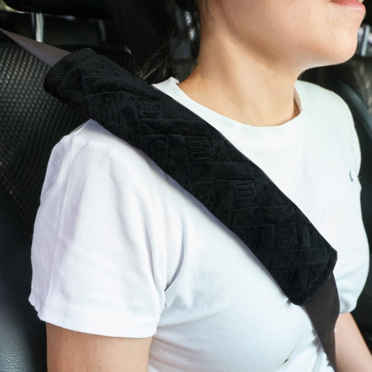 1pair Car Plush Seat Belt Embroidered Shoulder Pad Cover(Black) by bashfashion
