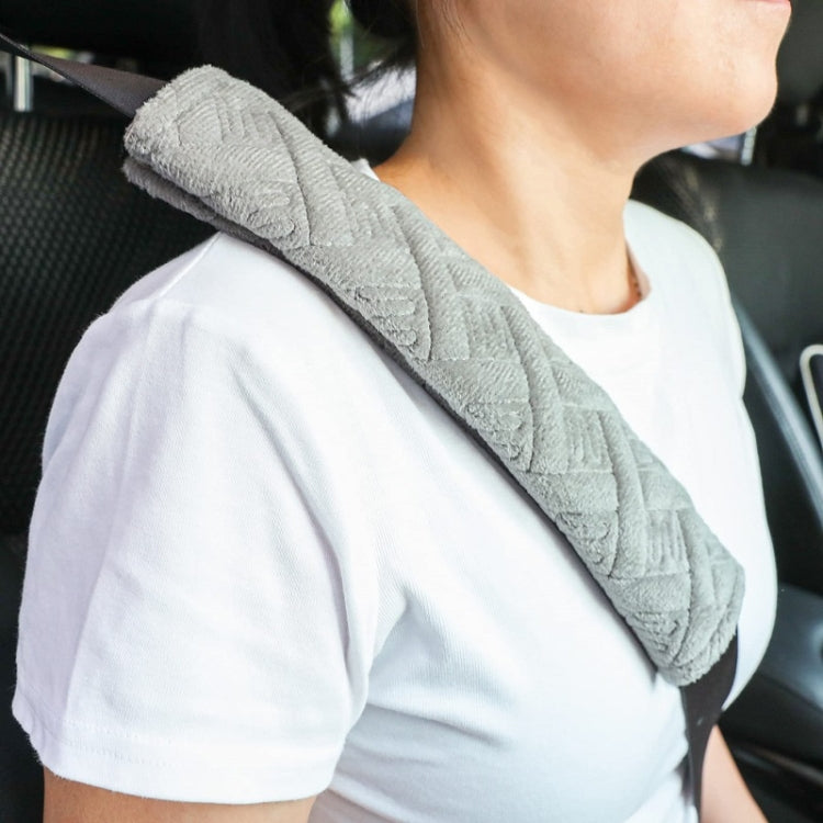 1pair Car Plush Seat Belt Embroidered Shoulder Pad Cover(Gray) by bashfashion
