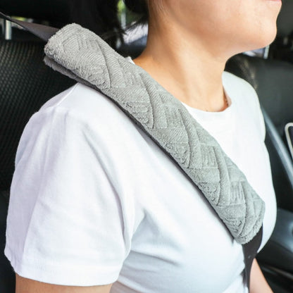 1pair Car Plush Seat Belt Embroidered Shoulder Pad Cover(Gray) by bashfashion