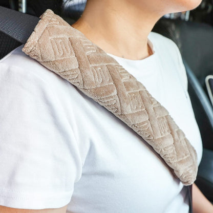 1pair Car Plush Seat Belt Embroidered Shoulder Pad Cover(Khaki) by bashfashion