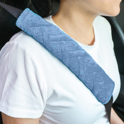 1pair Car Plush Seat Belt Embroidered Shoulder Pad Cover(Blue) by bashfashion