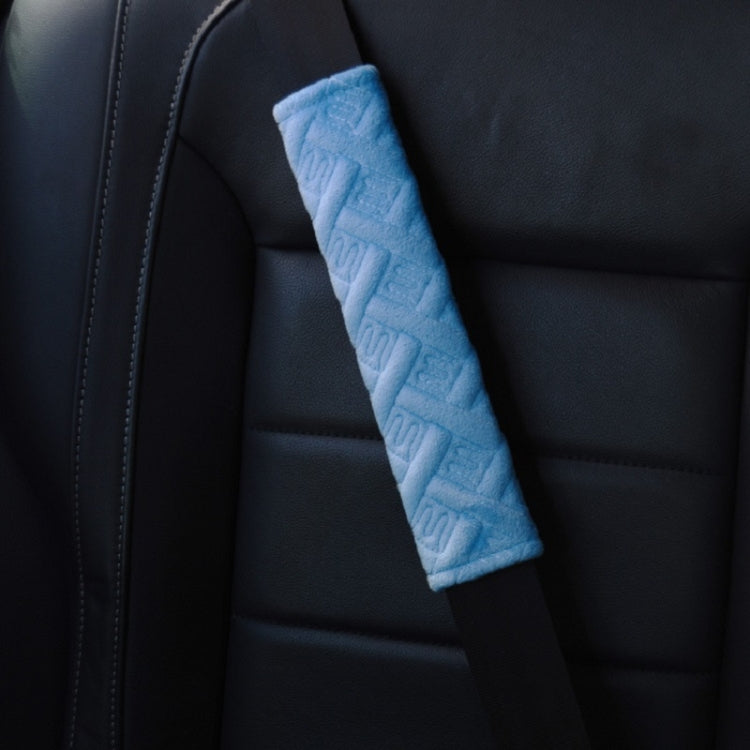 1pair Car Plush Seat Belt Embroidered Shoulder Pad Cover(Blue) by bashfashion