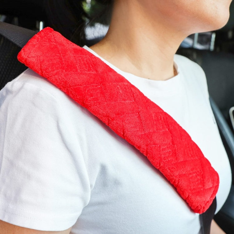 1pair Car Plush Seat Belt Embroidered Shoulder Pad Cover(Red) by bashfashion