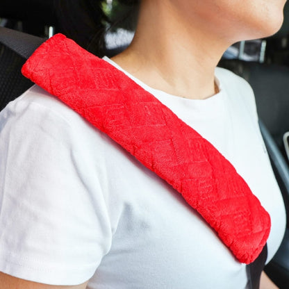 1pair Car Plush Seat Belt Embroidered Shoulder Pad Cover(Red) by bashfashion