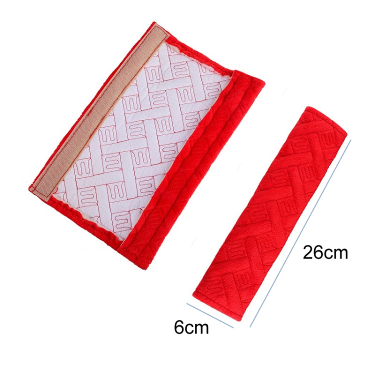 1pair Car Plush Seat Belt Embroidered Shoulder Pad Cover(Red) by bashfashion
