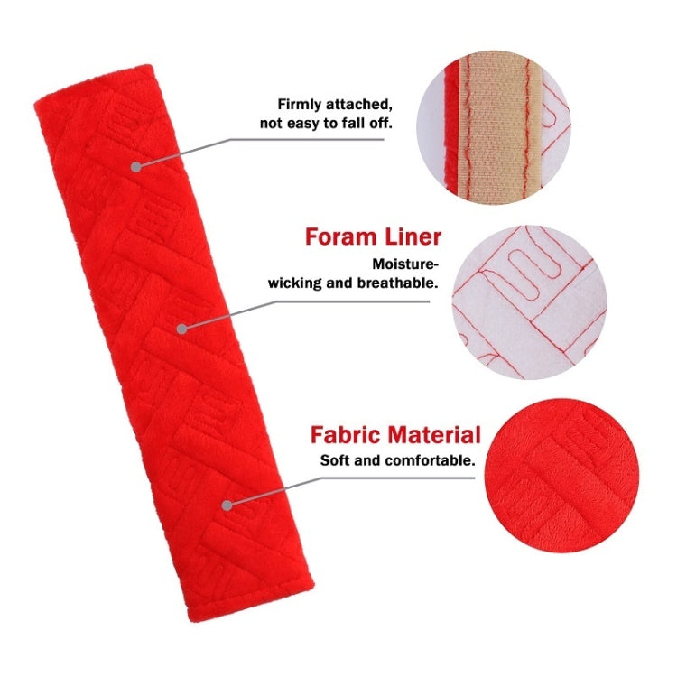 1pair Car Plush Seat Belt Embroidered Shoulder Pad Cover(Red) by bashfashion