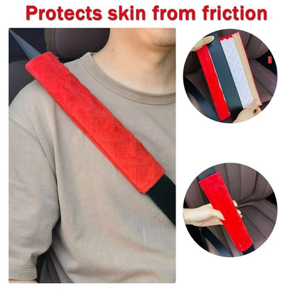 1pair Car Plush Seat Belt Embroidered Shoulder Pad Cover(Red) by bashfashion