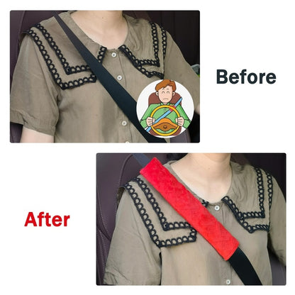 1pair Car Plush Seat Belt Embroidered Shoulder Pad Cover(Black) by bashfashion