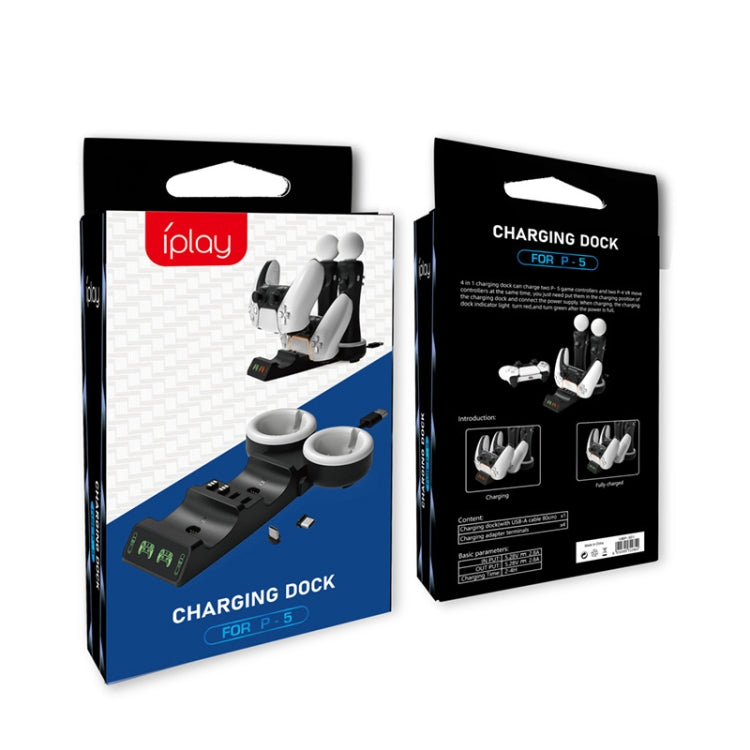 Iplay HBP-301 For PS5 / PS VR MOVE Controller Handle Dual Seat Charger 4 In 1 Charger(Black) by iplay