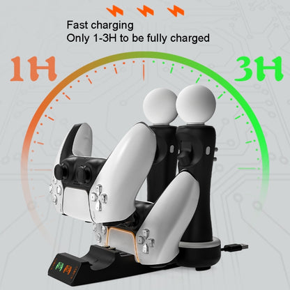 Iplay HBP-301 For PS5 / PS VR MOVE Controller Handle Dual Seat Charger 4 In 1 Charger(Black) by iplay