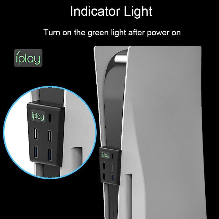 iplay HBP-308 For Sony PS5 5 in 1 Game Console USB3.0 HUB Connection Transmission Extender(Black) by iplay