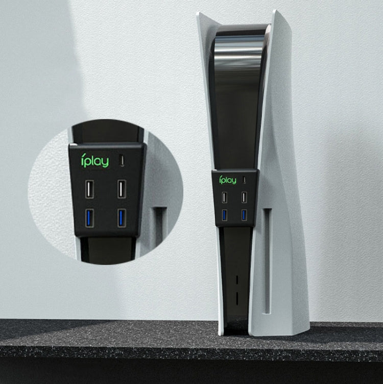 iplay HBP-308 For Sony PS5 5 in 1 Game Console USB3.0 HUB Connection Transmission Extender(Black) by iplay