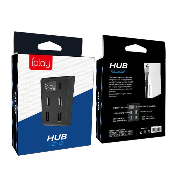 iplay HBP-308 For Sony PS5 5 in 1 Game Console USB3.0 HUB Connection Transmission Extender(Black) by iplay