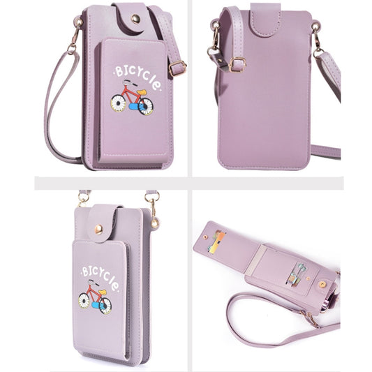 Ladies Mobile Phone Bag One Shoulder Messenger Mini Bag Printed Long Card Holder Wallet(Purple) by bashfashion