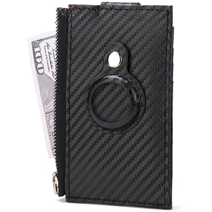 For Airtag Tracker Case Carbon Fiber Credit Card Holder Wallet(Black) by bashfashion