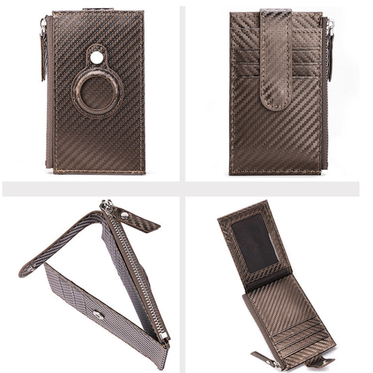 For Airtag Tracker Case Carbon Fiber Credit Card Holder Wallet(Coffee) by bashfashion