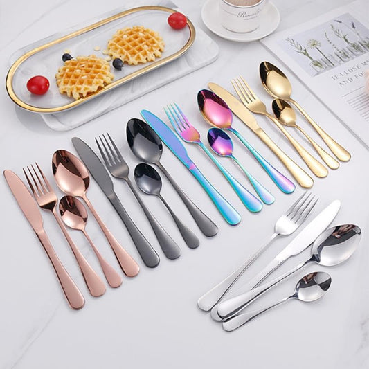 24pcs/set Boxed Stainless Steel Cutlery Knife, Fork and Spoon Cutlery Set, Specification: Silver by bashfashion