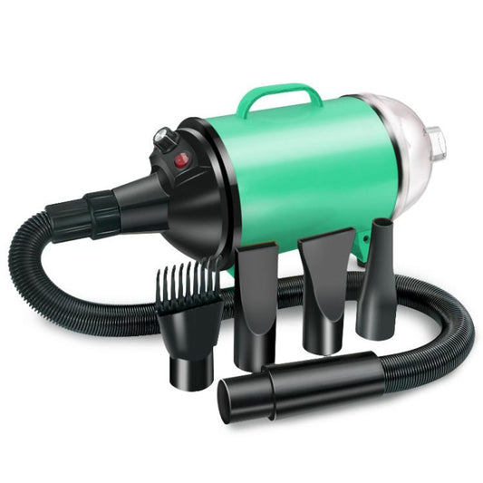 2100W Dog Dryer Stepless Speed Pet Hair Blaster With Vacuum Cleaner 220V EU Plug(Black Green) by bashfashion