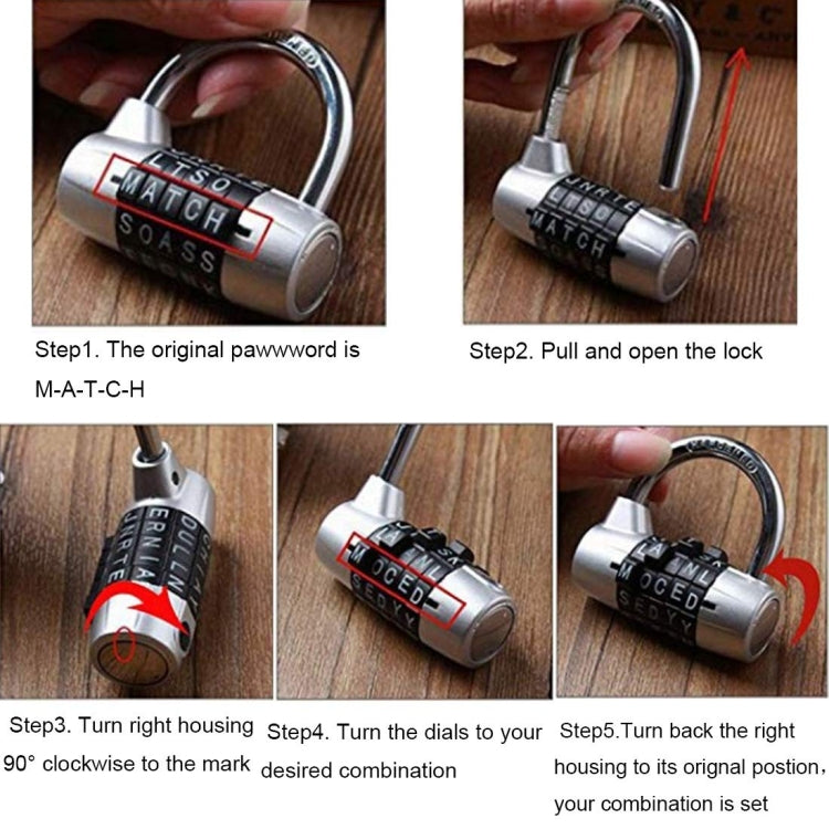 Medium 5-Digit Alphabet Wheel Combination Lock Closet Door Padlock(Silver) by bashfashion