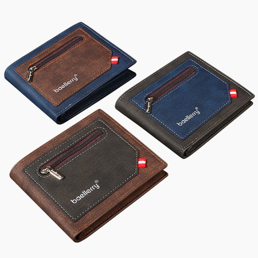 Baellerry Synthetic Leather Men Short Wallet Large Capacity Multi-Card Slot Zipper Wallet(Coffee) by Baellerry