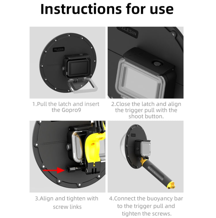 TELESIN 30M Waterproof Case Housing For GoPro Hero11 Black / HERO10 Black / HERO9 Black by TELESIN