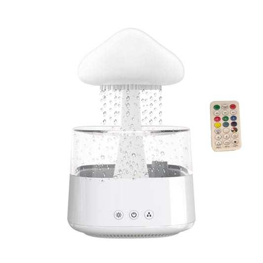 CH08 450ml Rain Humidifier Mushroom Cloud Colorful Night Lamp Aromatherapy Machine, Style: With Remote Controller(White) by bashfashion