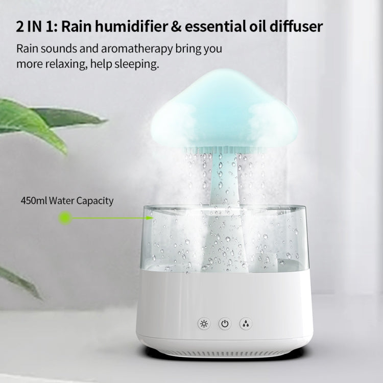 CH08 450ml Rain Humidifier Mushroom Cloud Colorful Night Lamp Aromatherapy Machine, Style: With Remote Controller(White) by bashfashion