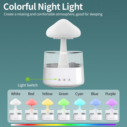 CH08 450ml Rain Humidifier Mushroom Cloud Colorful Night Lamp Aromatherapy Machine, Style: Without Remote Controller(White) by bashfashion