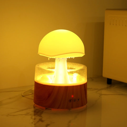 500ml Rain Humidifier Mushroom Cloud Colorful Night Lamp Aromatherapy Machine With Remote Control, Style: USB Direct Plug(Wood Grain) by bashfashion