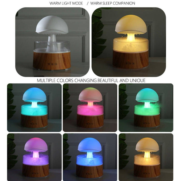 500ml Rain Humidifier Mushroom Cloud Colorful Night Lamp Aromatherapy Machine With Remote Control, Style: USB Direct Plug(Wood Grain) by bashfashion