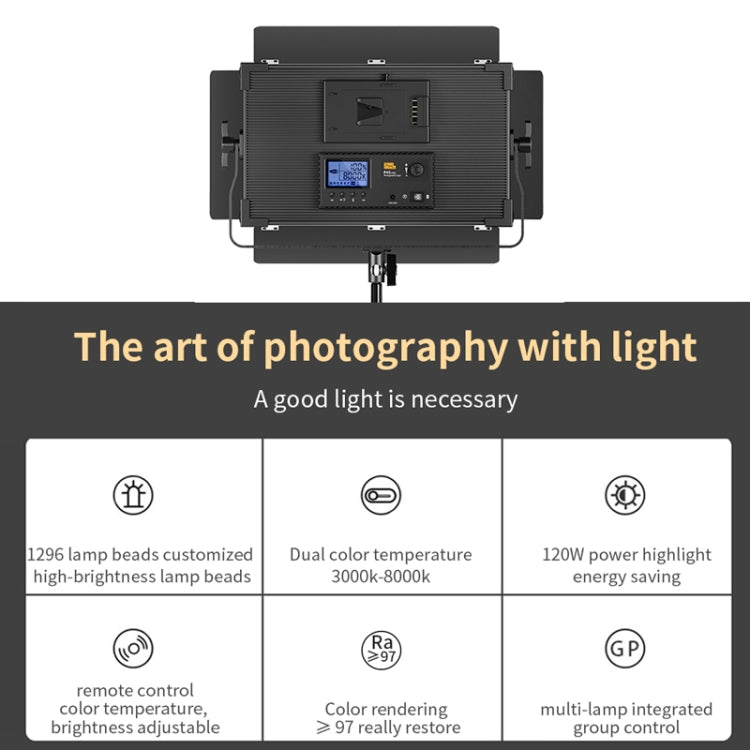Pixel P45pro High Bright Dual Color Temperature Fill Light 120W Normal Bright Studio Camera Soft Light(A Set With UK Plug Adaptor) by Pixel