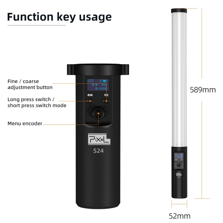 Pixel S24 RGB Fill Light Rod Handheld Portable Color Icelet Outdoor Videos Live Broadcast Studio Camera Stick Lamp(Standard Set+US Plug Adapter) by Pixel