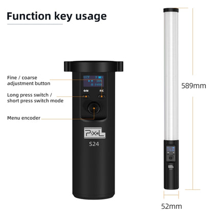 Pixel S24 RGB Fill Light Rod Handheld Portable Color Icelet Outdoor Videos Live Broadcast Studio Camera Stick Lamp(Standard Set+US Plug Adapter) by Pixel