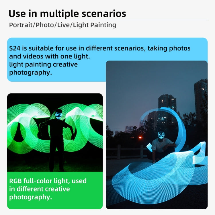 Pixel S24 RGB Fill Light Rod Handheld Portable Color Icelet Outdoor Videos Live Broadcast Studio Camera Stick Lamp(Standard Set+US Plug Adapter) by Pixel