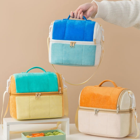 Flannel Toast Bag Double Layer Insulation Lunch Storage Bag Shoulder Bag(Royal Blue) by bashfashion