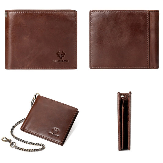 HUMERPAUL RFID Anti-Magnetic Men Pickup Card Bag Metal Chain Short Leather Wallet, Color: Black by HUMERPAUL