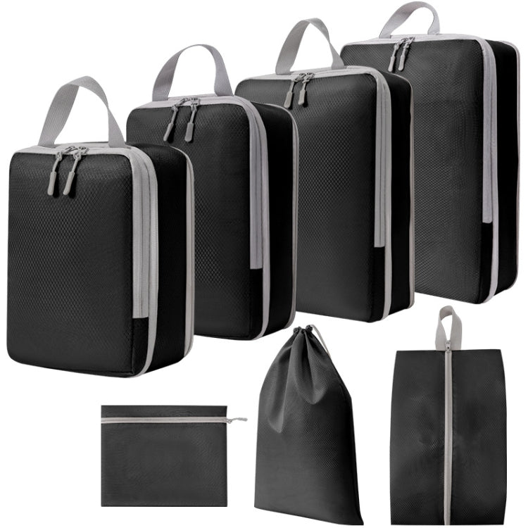 7 In 1 Compression Packing Cubes Expandable Travel Bags Luggage Organizer(Black) by bashfashion