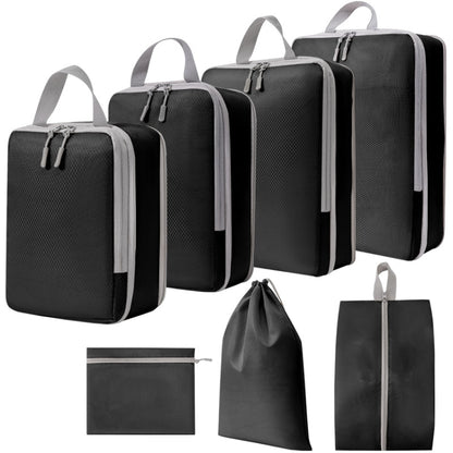 7 In 1 Compression Packing Cubes Expandable Travel Bags Luggage Organizer(Black) by bashfashion