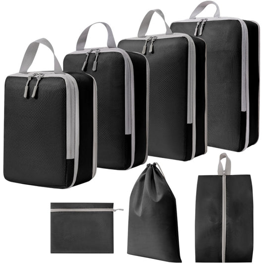 7 In 1 Compression Packing Cubes Expandable Travel Bags Luggage Organizer(Black) by bashfashion