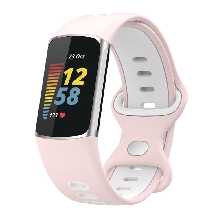 For Fitbit Charge 5 Smart Watch Sports Waterproof Two-Color Silicone Band(Pink White) by bashfashion