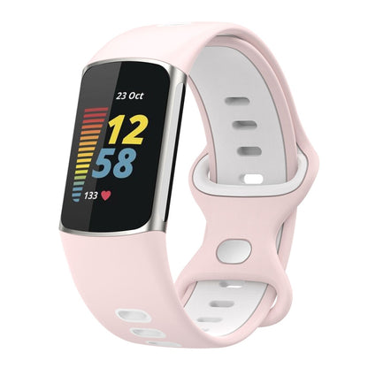 For Fitbit Charge 5 Smart Watch Sports Waterproof Two-Color Silicone Band(Pink White) by bashfashion